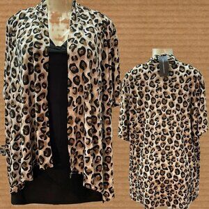 Isabella Rodriguez +3X Two-Fer Brown-Black Animal Print Short Sleeve Blouse